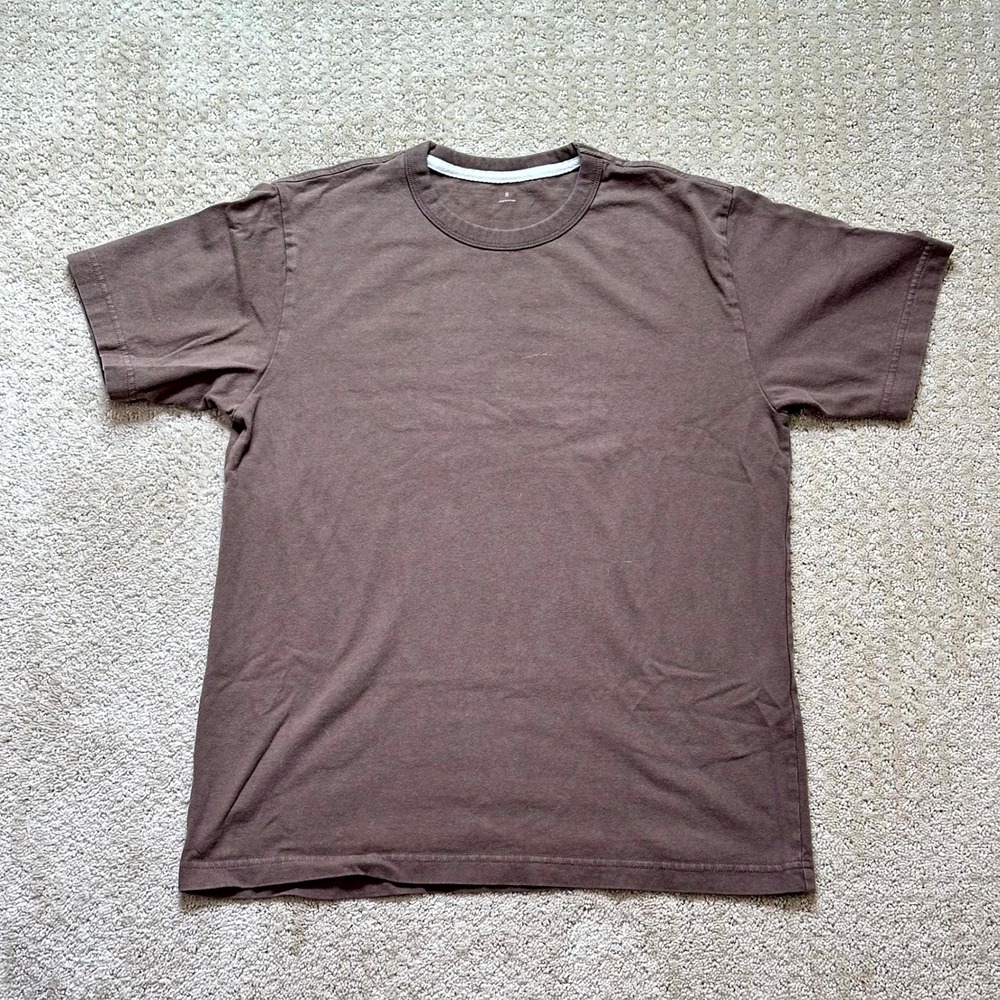 Muji T-Shirt Women's Small Short Sleeve Crew Neck Brown 100% Cotton Basic Tee